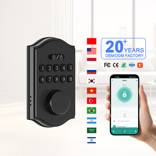 Camakt American Standard Digital Fingerprint Smart Door Lock Keyless Entry with Tuya for Front Glass Wood/Steel Smart Locks