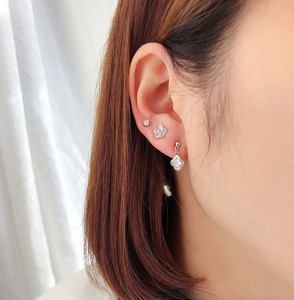 Resoul Lot de 3 paires de petites boucles d'oreilles clous plaquées or, aiguille en argent 925, pour femmes et filles, bijoux mignons en émail CZ, cadeau quotidien, vente en gros - Product Image 5