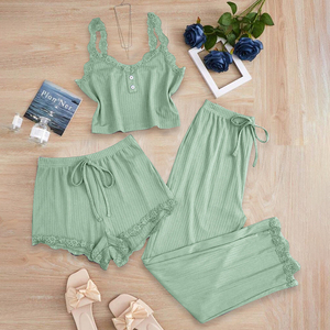 Nuovo Stile 2026: Set Tre Pezzi in Pizzo Traspirante con Laccetti, Canotta, Pantaloni e Pigiama da <span class=keywords><strong>Donna</strong></span>, Vestibilità Slim per <span class=keywords><strong>Casa</strong></span> - Product Image 5