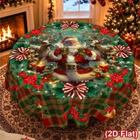 Nappe de Noël Vintage 2026, Housse de Table Rouge Ronde 150cm en Polyester, Décoration Bonhomme de Neige Noël Natal Navidad