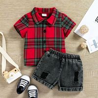 Annshine Fashion Kinderkleding Zomerkleding Baby Geruite Blouse en Jeans Dagelijkse Denim Set voor Baby's en Peuters