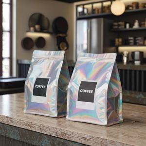 Custom Printed Logo Frosted Aluminum Foil Plastic Flat Bottom Coffee <b>Bean</b> <b>Bags</b> Packaging Pouch <b>Square</b> Coffee <b>Bags</b> With Valve - Product Image 1
