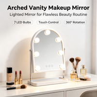 Miroir de maquillage LED personnalisé avec logo sur mesure OEM ODM, finition argentée en métal, 3 modes de couleur, lumières à intensité réglable, USB