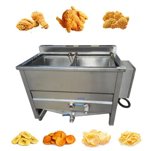 Freidora de pollo fritado de pie, máquina freidora de patatas fritas con tanque individual de dos cestas