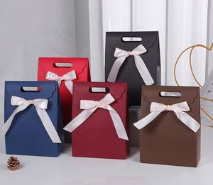 Die-cut Hand-held Recyclable Paperboard Gift <b>Bag</b> with Bow for Candy Souvenir Cosmetics Perfume Lipstick Coffee Beans - Product Image 1