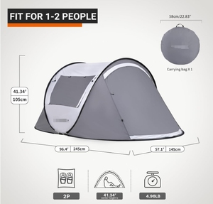 Tente de camping portable de conception nouvelle, facile à installer, résistante à l'eau, en forme de dôme, avec sac de transport - Product Image 2