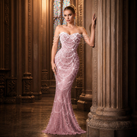 Ballkleid in Rosenrosa, stark perlenbesetzt, Fishtail-Abendkleid, geeignet für Bankettsäle, Rooftop-Partys, Red-Carpet-Events, Partykleid