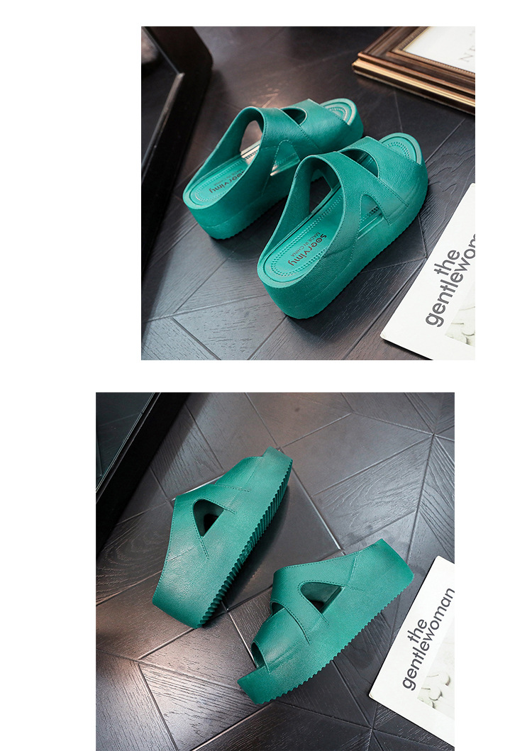High Heel Slippers Women Summer Thick Home Wedged PVC Anti-slip Slides Sandals Ladies