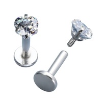 Bijoux de piercing labret et boucles d'oreilles en acier chirurgical 316L, filetage interne, serti de zircon, motifs étoile carrée et cœur, avec zircon cubique