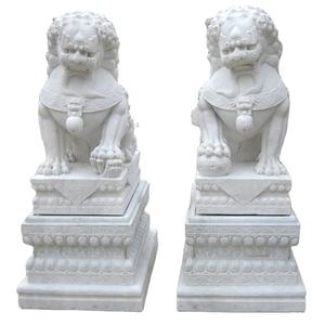 中国風等身大白い大理石foo犬彫刻寺院ライオン像 - Product Image 1