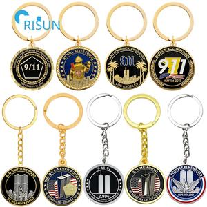 Jubiläums-Gedenkmünze 9-11 Pentagon WTC TWIN TOWERS Nie Vergessen Schlüsselring Schlüsselanhänger Individueller Gedenk-Schlüsselanhänger - Product Image 1