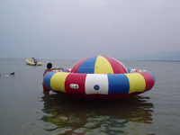 Été fou excitant gonflable rotatif eau jouets Disco bateau remorquable Tube/bateau gonflable UFO pour le divertissement de l'eau
