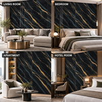 Revêtement mural auto-adhésif en marbre noir, turquoise et or 1,2x3m 2,3mm IXPE pour projets de rénovation d'appartements