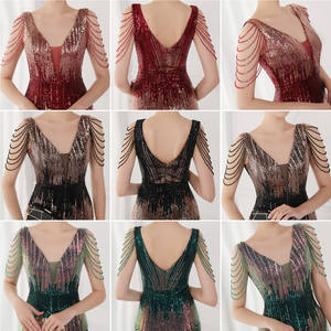 Gaun mewah untuk wanita, Gaun malam gradien payet leher V tanpa lengan ramping, gaun upacara <span class=keywords><strong>Prom</strong></span> - Product Image 6