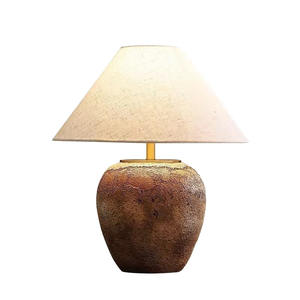 Lampe de table en céramique moderne à LED, style Wabi Sabi, lampe de chevet de luxe pour chambre à coucher, lampe de lecture rétro, décoration intérieure - Product Image 1