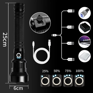 Linterna LED Táctica Recargable de Alta Potencia, 4000 Lúmenes, XHP70 y XHP50, Cuerpo de Aleación de Aluminio, Batería 18650/26650 - Product Image 6