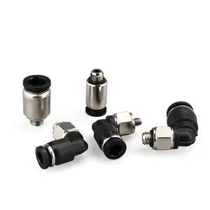 Laize Raccord pneumatique 4/6/8/10/12/14/16mm pour tuyaux Push in Air Pipe Connectors Adaptors 1/8 "1/4" 3/8 "1/2" 3/4 "Upgraded Black