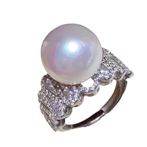 Bague en or K de haute qualité, perle naturelle, édition en argent pur, 12-13 mm, ronde, forte brillance, presque parfaite, légère - Product Image 5