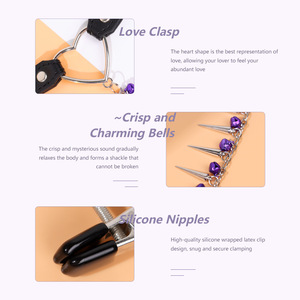 Collier ras du cou Purple Bells Rivets avec pinces à tétons et chaîne réglable, pinces non-percantes, accessoires pour débutants - Product Image 5