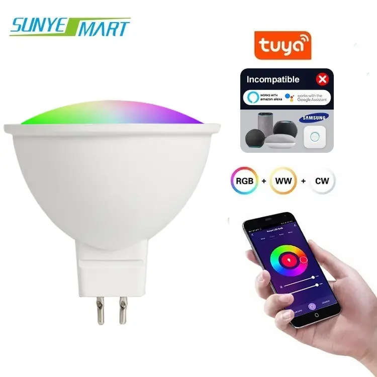 High Efficiency 5w MR16 Base Smart Bulb Led Lights RGB Color Changing Tuya Beacon Smart Bulb