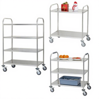 Chariot de rangement commercial à 3 niveaux en acier inoxydable avec rail et roues (L/M/S) pour la collecte de vaisselle et le service de buffet en hôtel