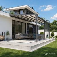 Pergola à lames orientables en membrane avec revêtement polymère allemand, toit rétractable, volets rabattables, canapé modulaire, pour villa, toit de hôtel, balcon moderne