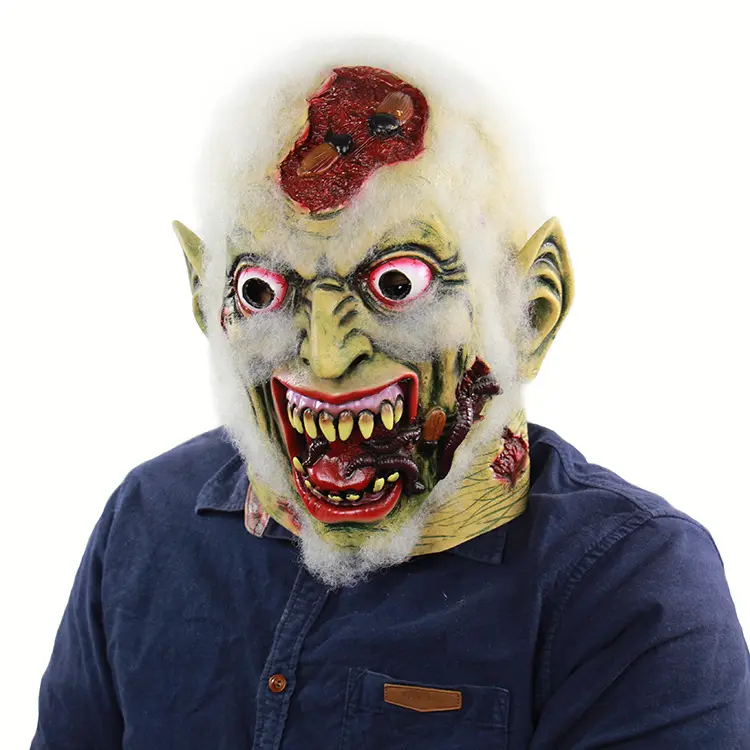 Nicro-Accesorios de Cosplay, mascarilla de látex con diseño de fantasma de zombi y el cerebro escalofriante, para fiesta de Halloween, venta al por mayor