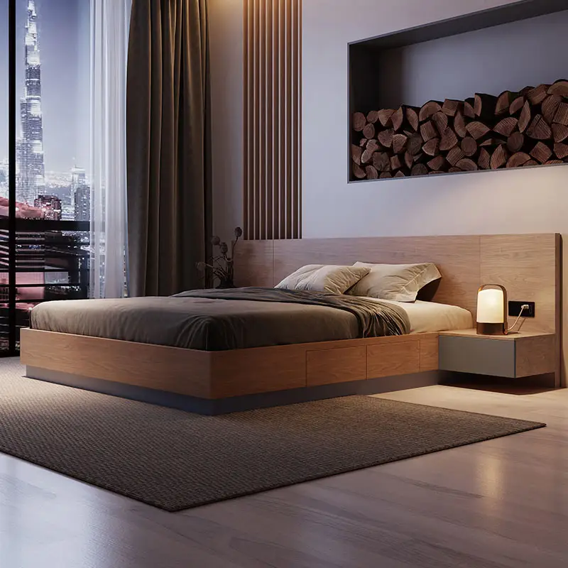 Desain Modern MDF penyimpanan Tatami, Set kamar tidur ukuran King dengan laci kayu sederhana dan kasur ganda