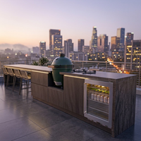 Nouvelle conception moderne en acier inoxydable pour îlot de cuisine extérieur, évier, comptoir de bar, réfrigérateur à boissons, terrasse sur le toit, balcon, patio
