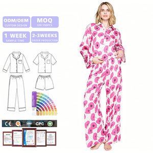 Pyjama femme imprimé Halloween en gros, ensemble deux pièces 100 % coton biologique, ensemble décontracté personnalisable - Product Image 1