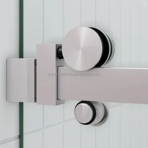 Prix bon marché poli miroir Chrome SS304 grange sans cadre en verre trempé porte de douche coulissante Kits de quincaillerie de rouleau