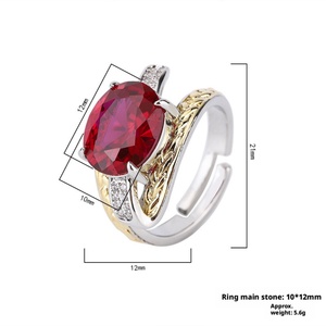 Fashion Jewelry Eco-friendly Copper Unique Bicolor Style Gold Plated Insert Oval Cut Red Zircon Two Tone Plated Band <b>Ring</b> - Product Image 2