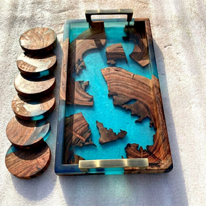 Bandeja de Servir de Resina Hecha a Mano de la Mejor Calidad, Incrustaciones de Resina Turquesa, Diseño Rectangular Moderno para Platos de Fiesta de Bodas, Ecológica - Product Image 1