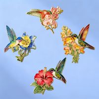 Broches y insignias de solapa de colibrí y flores esmaltados y coloridos, con diseño de pájaros y flores adorables