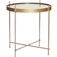 Table basse en métal finition or miroir avec plateau en verre miroir, mobilier de salon contemporain, design de structure en métal