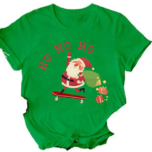 High Quality Hand Made Santa ClausCartoon Unique Street Style European and American Style the <strong>Lady</strong> Is Wearing an O-neck <strong>T</strong>-<strong>shirt</strong> - Product Image 2