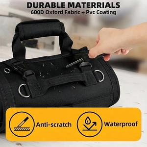 Manufacturer Custom Adjustable Telescoping 14Pockets Black Oxford Rolling Tool Bag <b>Organizers</b> Roll Up Tool Bag - Product Image 4