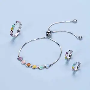 Women Jewelry 925 Sterling Silver Adjustable Colorful Enamel Infinity Love Heart Bracelets