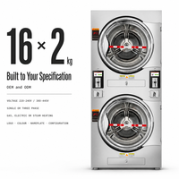 Séchoir à linge superposé professionnel 16 kg x 2, chauffage au gaz, séchage rapide, TransFlow, en acier inoxydable, avec paiement par carte pour laverie automatique