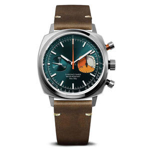 Montre chronographe mécanique Citizen à cadran vert, résistante à l'eau 100 bars, boîtier en acier inoxydable, bracelet en cuir, sport, 40 mm - Product Image 3
