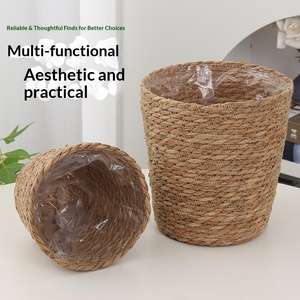 Panier de fleurs en paille tressée fait main, <span class=keywords><strong>pot</strong></span> de fleurs en jonc de mer style nordique avec doublure, couvercle de <span class=keywords><strong>pot</strong></span> de plante intérieur/extérieur pour la décoration de la maison - Product Image 6