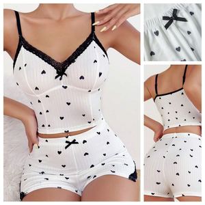 New cross-border European and American style plus size <b>suspender</b> shorts <b>set</b>, sexy heart-patterned women's home sleepwear, - Product Image 1