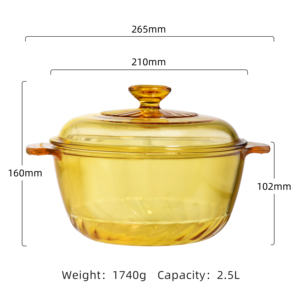 Casserole en verre résistant à la chaleur de 21 cm, verre borosilicate de haute qualité, casserole <span class=keywords><strong>Pyrex</strong></span> Corning <span class=keywords><strong>avec</strong></span> <span class=keywords><strong>couvercle</strong></span> - Product Image 2