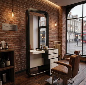 Estación de Espejo Profesional para Barbería con Gabinete de Almacenamiento, Estilo Nórdico Minimalista, Mueble Moderno para Salón de Belleza - Product Image 5