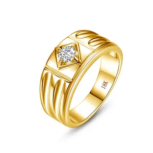 Fijne Sieraden Rimpelontwerp 0.3 Karaat Moissaniet Diamant Verloving Bruiloft Gouden Ring Voor Mannen 18K Echt Goud