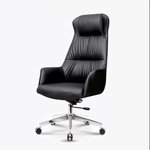 Chaise de bureau de direction de luxe moderne en cuir véritable, ergonomique, confortable, extensible, pour longues sessions, avec base chromée - Product Image 1