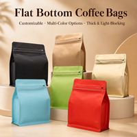 Sacs d'emballage pour café en stock, personnalisés, imprimés, vides, pour thé matcha, café, pochettes en plastique à fond plat avec fermeture éclair et valve