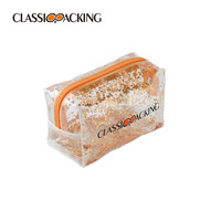 Nouvelle arrivée Logo personnalisé couleur paillettes d'or personnalisées Quicksand sac cosmétique transparent