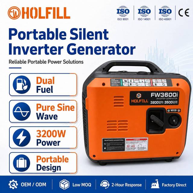 Factory Direct Small Silent Electric Dual Fuel Portable Inverter Generator Single Phase for Home Backup Power Projects