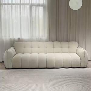 Canapé une place en velours chenille crème style <span class=keywords><strong>français</strong></span>, dossier haut, pour salon, appartement ou hôtel haut de gamme, ligne droite - Product Image 2